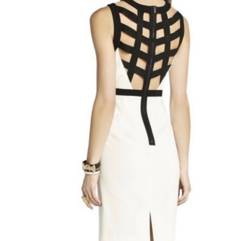 Bcbg Maxazria Black & White Lattice Back Cocktail Dress